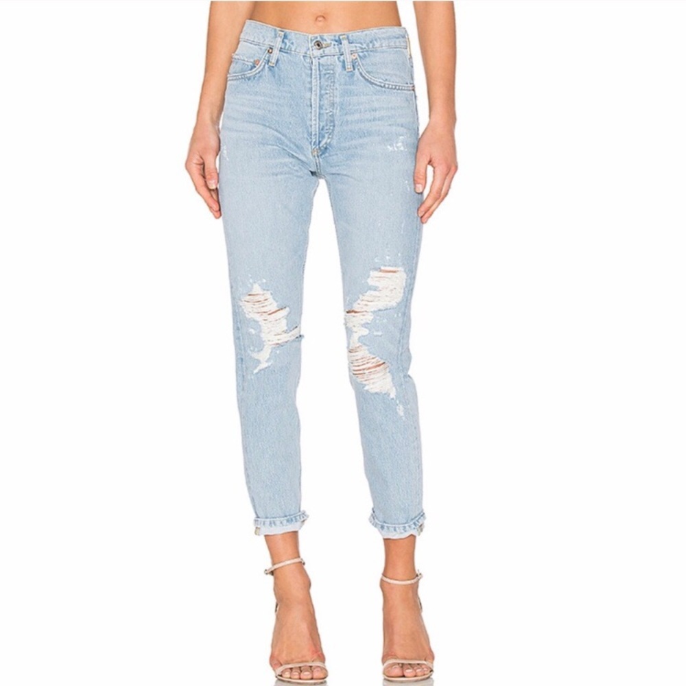 Agolde Jamie High Waisted Classic Distressed Jeans